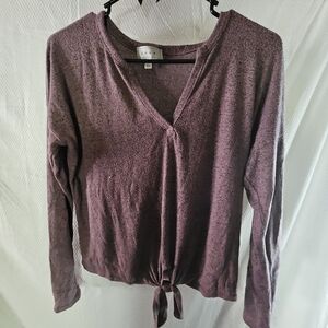 Gaze Purple Long Sleeve Tie Front Blouse